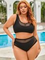 SHEIN Swim BAE Women'S Plus Size Mesh Splice Swimsuit Set