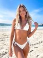 SHEIN Swim Basics Solid Color Women's Two Piece Swimsuit With Knot Design
