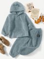 SHEIN Toddler Boys' Casual Teddy Hoodie And Pants Set