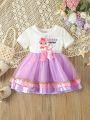 Baby Girls' Cute Cartoon Letter Printed Poofy Tulle Dress Formal Outfit