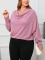 SHEIN Privé Plus Size Solid Loose Cowl Neck Long Sleeve Casual T-shirt