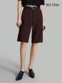 SHEIN BIZwear Women's Solid Color Cargo Knee-Length Shorts