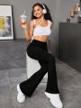 Solid Flare Leg Sports Pants