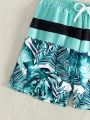 Teenage Boys' Plant Print Drawstring Swim Shorts