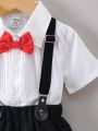 Baby Boys' Short Sleeve Butterfly Bow Tie Shirt + Casual Suspender Shorts 2pcs Outfit Set