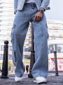 Men'S Flap Pocket & Side Stripe Denim Pants