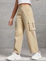 SHEIN Kids Cooltwn Tween Girl Flap Pocket Side Cargo Pants