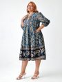 Polina Brazil Plus Size Notched Neckline Full Print Dress