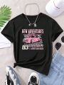 Girls' Teenage Letters And Car Print T-shirt