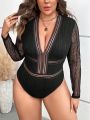 SHEIN Privé Plus Plunging Neck Lace Bodysuit