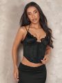 SHEIN BAE Black Lace & Satin Panel Boned Corset Top With Bustier New Years Eve New Years Outfit Christmas Vest