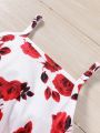SHEIN Kids SUNSHNE Toddler Girls' 2pcs/Set Vacation Style Floral Print & Solid Color Belted Cami Dress