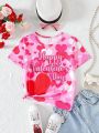 SHEIN Kids CHARMNG Tween Girls' Heart And Slogan Printed T-Shirt