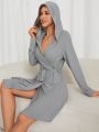 Women's Solid Color Casual Hooded Bathrobe