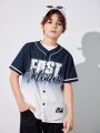 SHEIN Boys' Loose Fit Sports Letter Pattern Short Sleeve Shirt