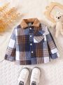 Baby Girl Plaid Print Borg Collar Coat