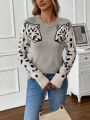 Women's Leopard Pattern Round Neck Sweater