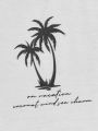 Manfinity Men Palm Tree & Slogan Graphic Tank Top & Drawstring Waist Shorts