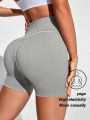 Yoga Basic Solid Color Wide Waistband Sports Shorts