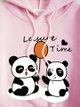 Women's Cartoon Panda Print Velvet Hooded Sweatshirt