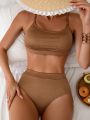 Women's Texture Fine Shoulder Strap Swimwear Set