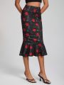 Raquel Melo Floral Print Mermaid Hem Skirt