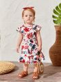 SHEIN Baby Girl's Casual Floral Print Ruffle Cap Sleeve Dress For Vacation