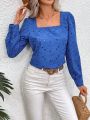 SHEIN Frenchy Vacation Square Neck Long Sleeve Burnout Floral Embroidery T-Shirt