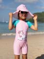 Young Girl Rainbow Unicorn Printed One-Piece Swimsuit With Hood