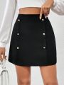 SHEIN Privé Women's Black Double-breasted Skirt