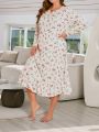 Plus Size Women's Cute Floral Print Ruffle Hem Homewear Nightgown Dress