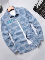 Men Letter Flocking Denim Shirt Without Tee