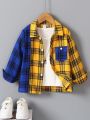 Young Boy Plaid Print Colorblock Shirt Without Tee