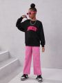 SHEIN Kids Cooltwn Teenage Girls' Casual Street Style Solid Color Straight Leg Cargo Pants