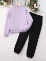 Tween Girl Bow Front Pullover & Contrast Side Seam Sweatpants