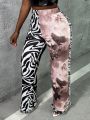 SHEIN Slayr Animal Print Texture Splicing Frayed Edge Pants