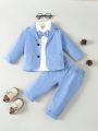 Baby Boy Blazer & Pants & Bow Front Shirt