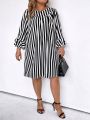 SHEIN LUNE Plus Size Striped And Printed Dress