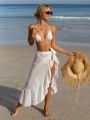 SHEIN Swim Basics Ruffle Trim Tie Waist Cover Up Dress