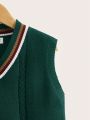 SHEIN Kids Academe Young Boy Striped Trim Cable Knit Sweater Vest