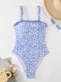 SHEIN Swim Mod Small Floral Print Backless One-Piece Swimwear