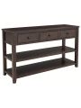 Retro Design Console Table with Two Open Shelves, Pine Solid Wood Frame and Legs for Living Room