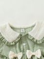 SHEIN Baby Girls' Cute And Fun 3d Bow Puff Sleeve Dress With Doll Collar For Spring/Summer