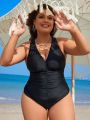 SHEIN Swim Classy Plus Size Solid Color One-Piece Swimsuit