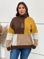 EMERY ROSE Plus Color Block Turtleneck Drop Shoulder Sweater