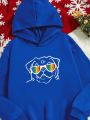 Boys' Youth Christmas Dog Pattern Printed Warm Fleece Lined Hoodie