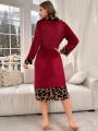 Leopard Pattern Belted Flannelette Robe