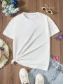SHEIN Kids EVRYDAY Tween Girls' Letter And Face Back Printed T-Shirt