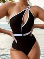 Ladies' One Shoulder Colorblock Monokini Swimsuit