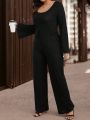 SHEIN LUNE Plus Size Solid Color Bell Sleeve Jumpsuit